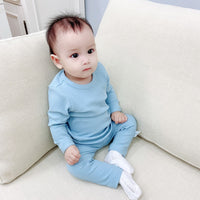 Load image into Gallery viewer, 2 Pieces Set Baby Kid Unisex Solid Color Muslin&amp;Ribbed Tops And Pants Wholesale 22081121
