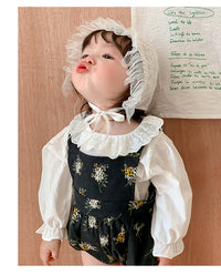 Load image into Gallery viewer, 2 Pieces Set Baby Girls Solid Color Tops And Flower Print Rompers Wholesale 220811288
