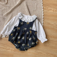 Load image into Gallery viewer, 2 Pieces Set Baby Girls Solid Color Tops And Flower Print Rompers Wholesale 220811288
