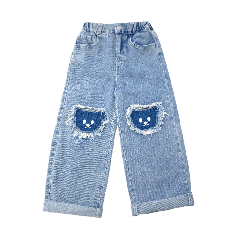 Baby Kid Girls Solid Color Cartoon Embroidered Pants Jeans Wholesale 220811301