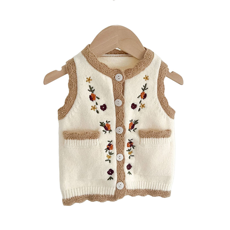 Baby Girls Flower Crochet Embroidered Vests&Waistcoats Wholesale 220811308
