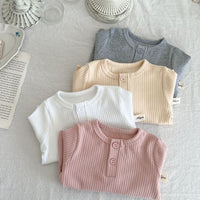 Load image into Gallery viewer, Baby Unisex Solid Color Muslin&amp;Ribbed Tops Wholesale 220811313

