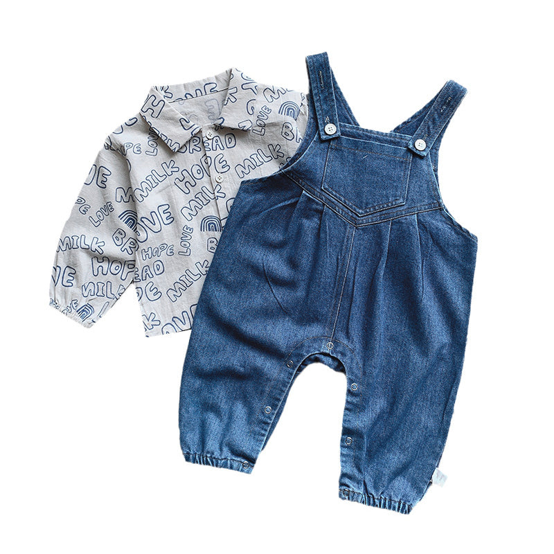 Baby Boys Letters Shirts And Solid Color Jumpsuits Wholesale 220811315