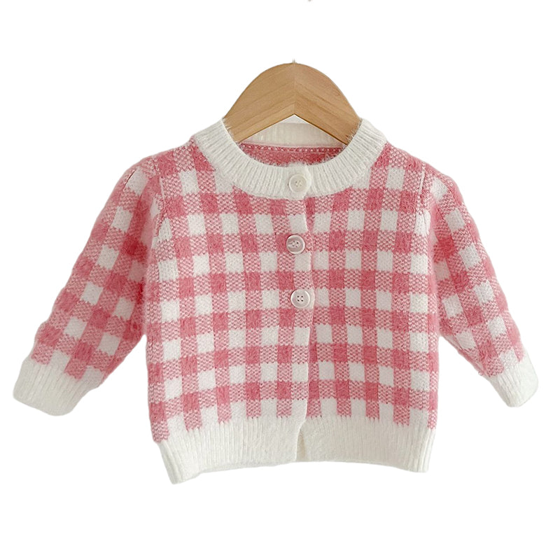 Baby Girls Checked Crochet Cardigan Knitwear Wholesale 22081148