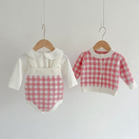 Load image into Gallery viewer, Baby Girls Checked Crochet Cardigan Knitwear Wholesale 22081148
