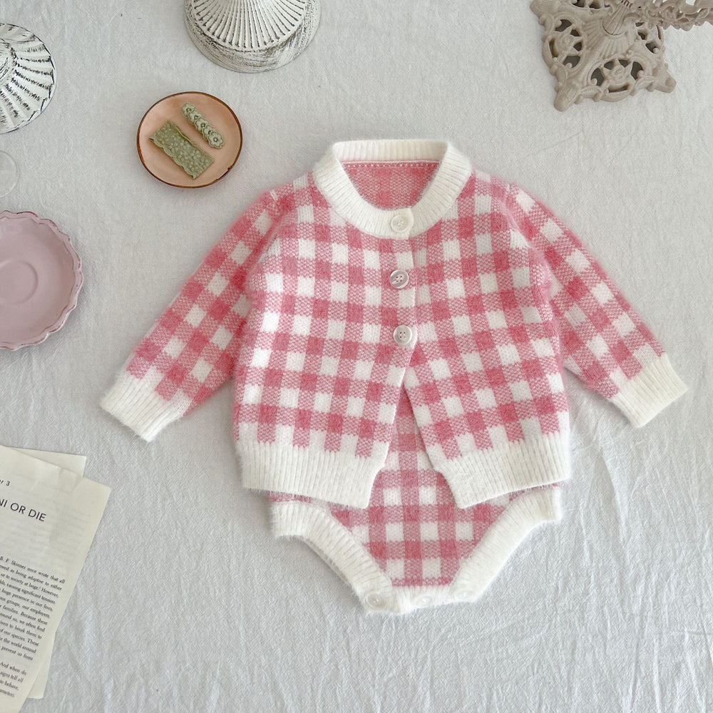 Baby Girls Checked Crochet Cardigan Knitwear Wholesale 22081148