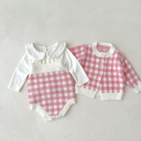 Load image into Gallery viewer, Baby Girls Checked Crochet Cardigan Knitwear Wholesale 22081148
