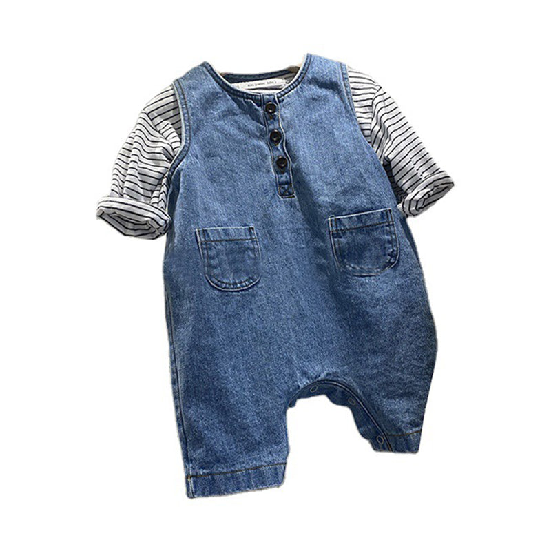 Baby Kid Unisex Striped Tops And Solid Color Jumpsuits Wholesale 22081516