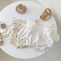 Load image into Gallery viewer, Baby Girls Solid Color Flower Print Rompers Wholesale 220815249
