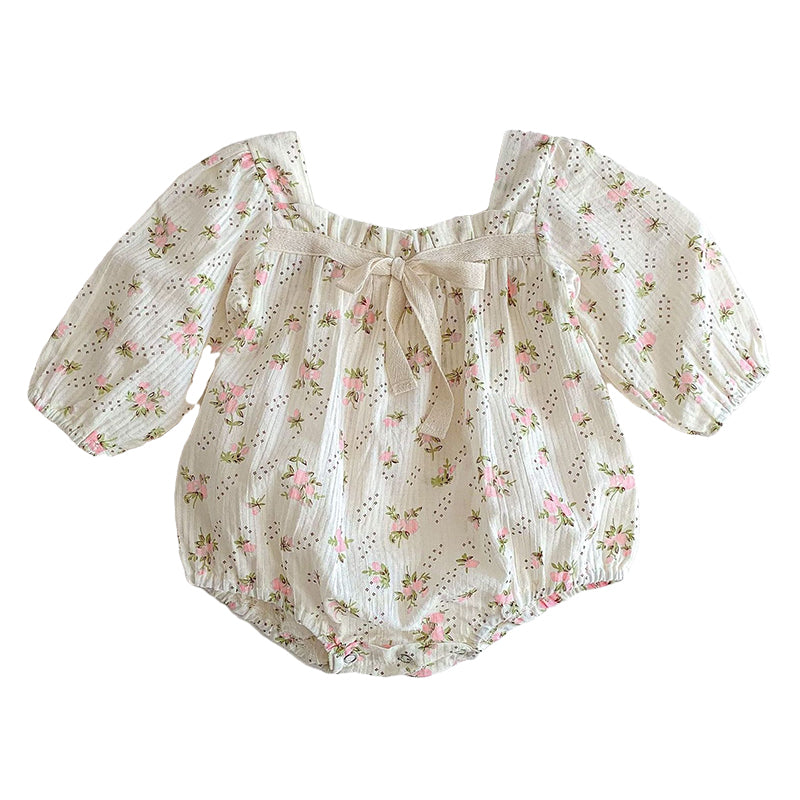 Baby Girls Solid Color Flower Print Rompers Wholesale 220815255