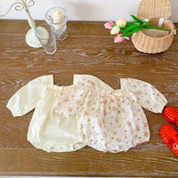 Load image into Gallery viewer, Baby Girls Solid Color Flower Print Rompers Wholesale 220815255
