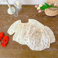 Load image into Gallery viewer, Baby Girls Solid Color Flower Print Rompers Wholesale 220815255
