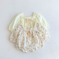 Load image into Gallery viewer, Baby Girls Solid Color Flower Print Rompers Wholesale 220815255
