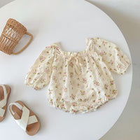 Load image into Gallery viewer, Baby Girls Solid Color Flower Print Rompers Wholesale 220815255
