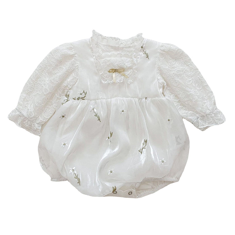 Baby Girls Flower Bow Lace Embroidered Rompers Wholesale 220815259