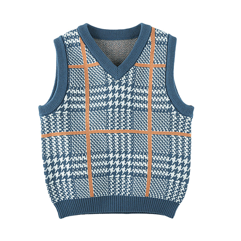 Baby Kid Unisex Houndstooth Crochet Vests Waistcoats Sweaters Wholesale 220815335