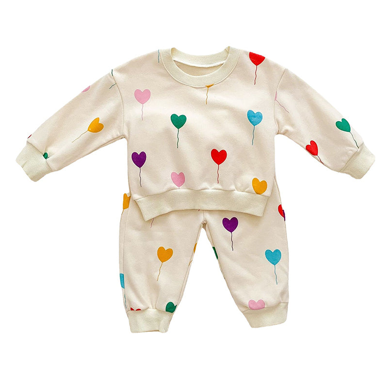2 Pieces Set Baby Kid Unisex Valentine's Day Love heart Print Tops And Pants Wholesale 220815340
