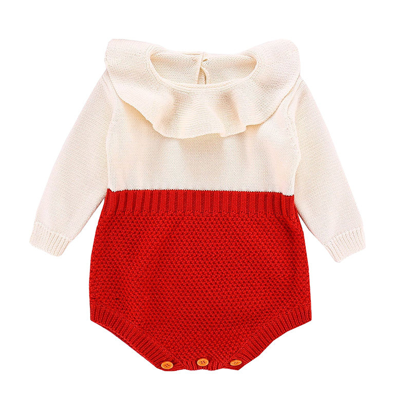 Baby Girls Color-blocking Crochet Rompers Wholesale 22081702