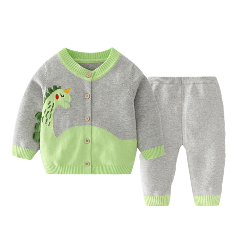 2 Pieces Set Baby Boys Dinosaur Cartoon Crochet Cardigan Knitwear And Pants Wholesale 220817167