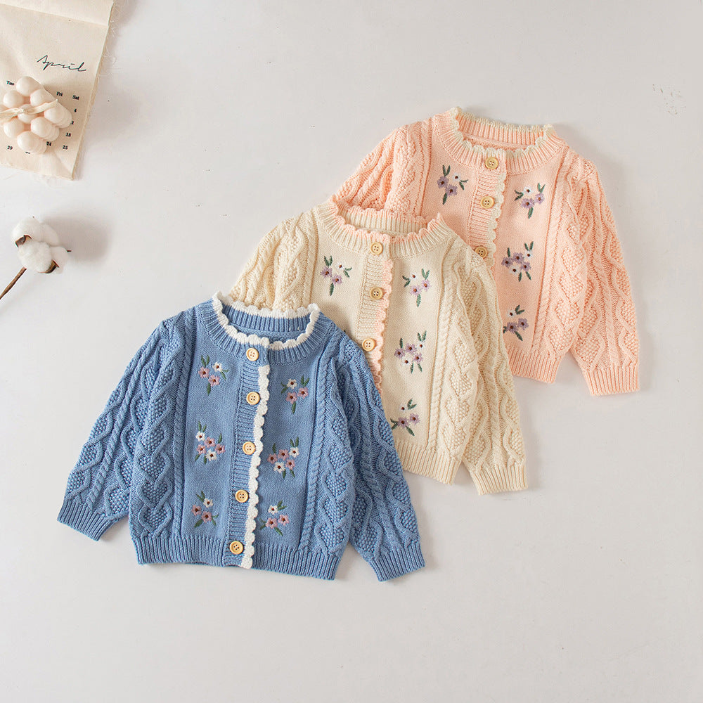 Baby Girls Embroidered Cardigan Knitwear Wholesale 220817171