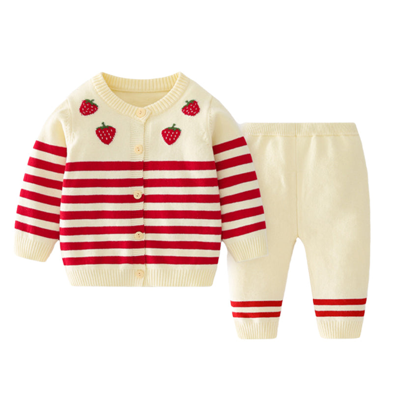 2 Pieces Set Baby Unisex Striped Fruit Crochet Cardigan Knitwear And Pants Wholesale 220817175