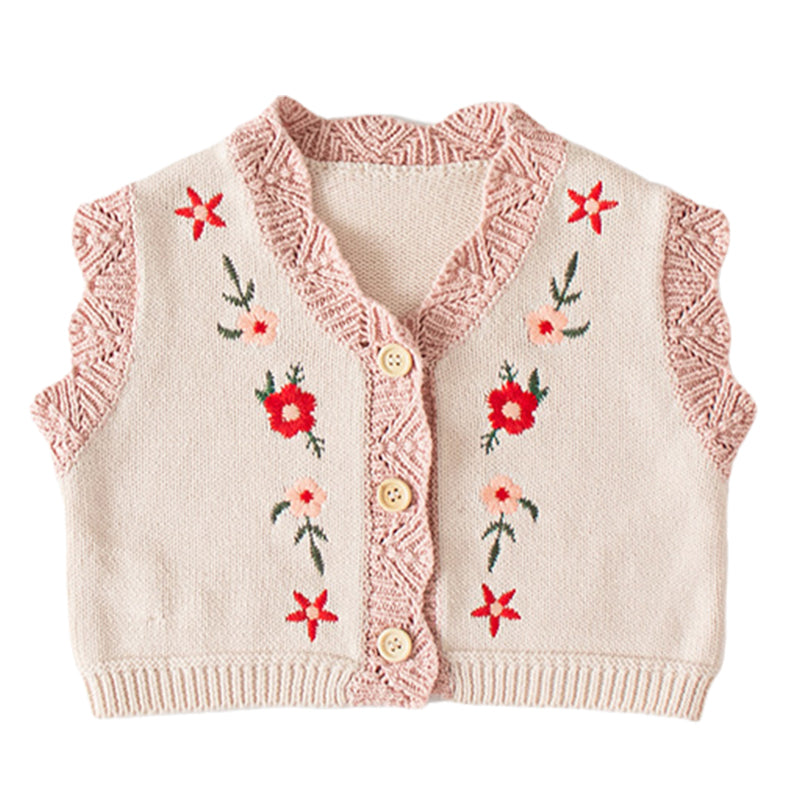 Baby Girls Flower Embroidered Vests Waistcoats Cardigan Wholesale 220817189