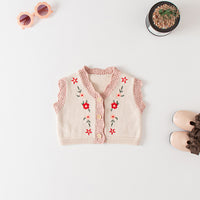 Load image into Gallery viewer, Baby Girls Flower Embroidered Vests Waistcoats Cardigan Wholesale 220817189
