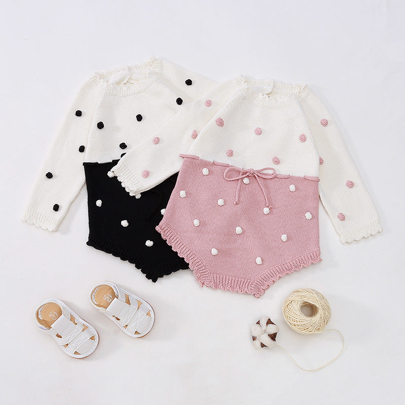 Baby Girls Color-blocking Crochet Rompers Wholesale 22081719