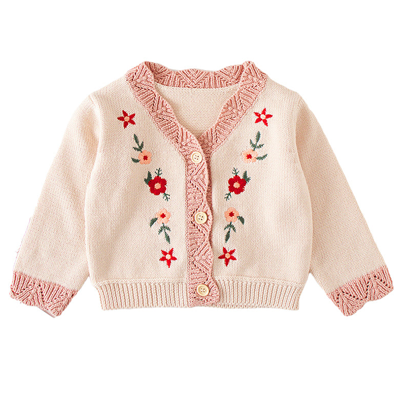 Baby Kid Girls Flower Crochet Embroidered Cardigan Wholesale 220817228