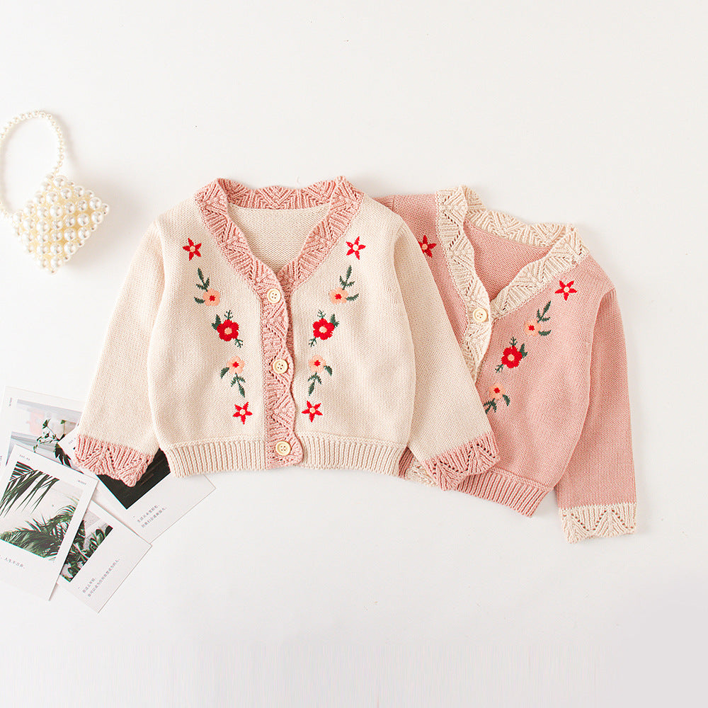 Baby Kid Girls Flower Crochet Embroidered Cardigan Wholesale 220817228