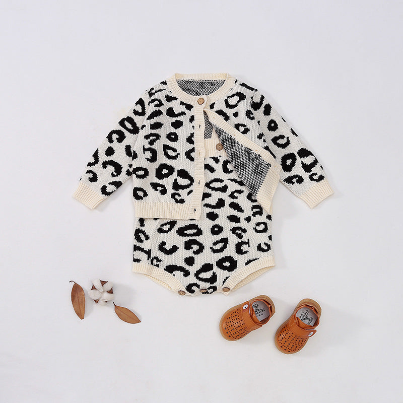 Baby Girls Leopard print Rompers And Jackets Outwears Wholesale 22081723