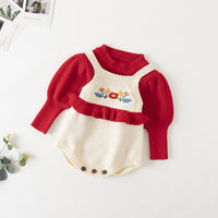 Load image into Gallery viewer, Baby Girls Flower Crochet Embroidered Sweaters Tops Rompers Wholesale 220817254
