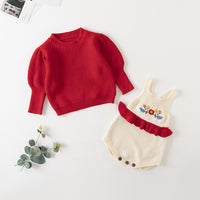 Load image into Gallery viewer, Baby Girls Flower Crochet Embroidered Sweaters Tops Rompers Wholesale 220817254
