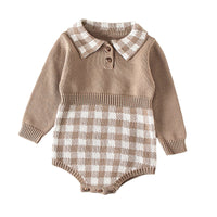 Load image into Gallery viewer, Baby Girls Checked Crochet Knitwear Rompers Wholesale 220817267
