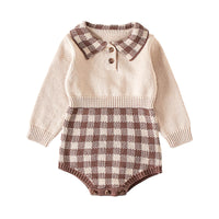 Load image into Gallery viewer, Baby Girls Checked Crochet Knitwear Rompers Wholesale 220817267
