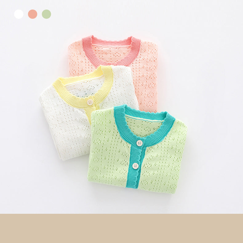 Baby Kid Girls Color-blocking Crochet Cardigan Wholesale 220817334