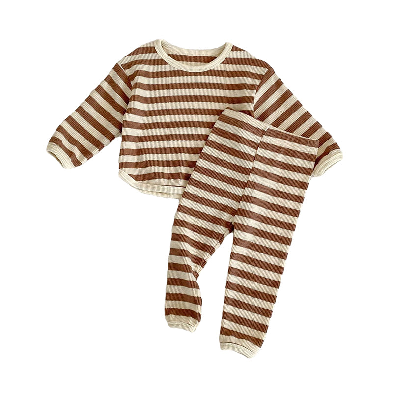 2 Pieces Set Baby Kid Unisex Solid Color Striped Tops And Pants Wholesale 220817417