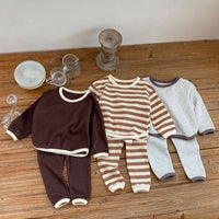 Load image into Gallery viewer, 2 Pieces Set Baby Kid Unisex Solid Color Striped Tops And Pants Wholesale 220817417
