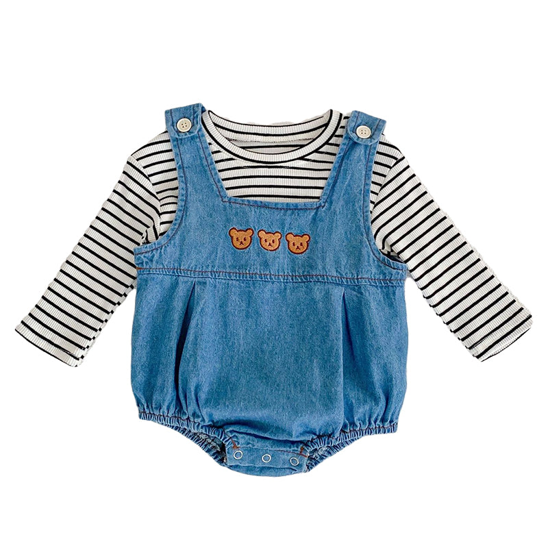 2 Pieces Set Baby Kid Unisex Striped Tops And Animals Embroidered Rompers Wholesale 220817421