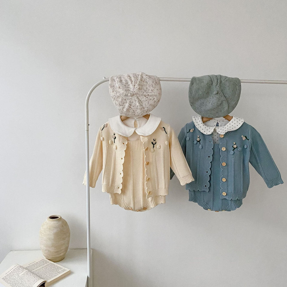 2 Pieces Set Baby Kid Girls Embroidered Cardigan Knitwear And Solid Color Rompers Wholesale 220817443