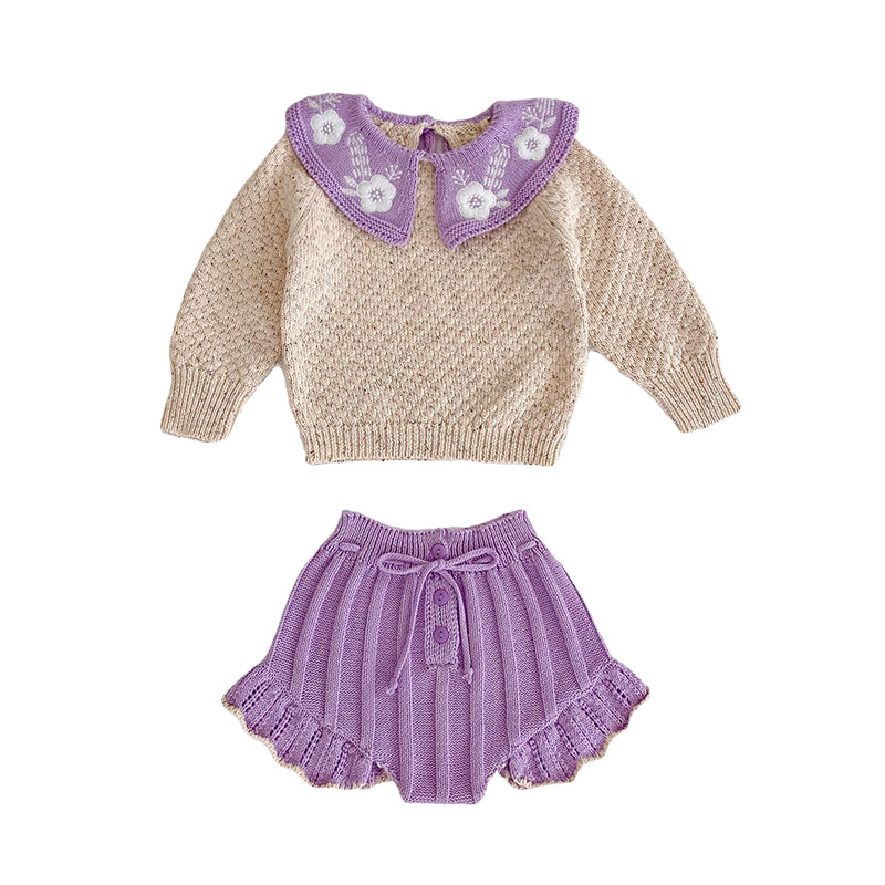 2 Pieces Set Baby Kid Girls Flower Crochet Embroidered Tops And Shorts Wholesale 220817449