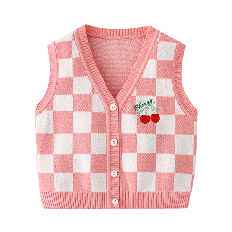 Baby Kid Unisex Checked Cartoon Crochet Vests Waistcoats Cardigan Wholesale 220817452