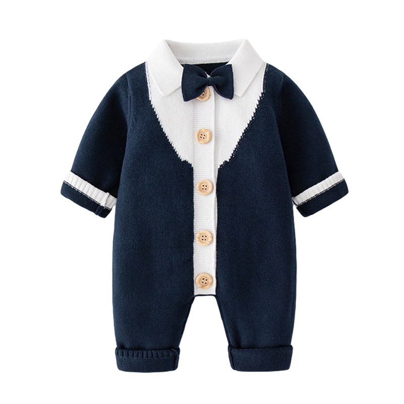 Baby Boys Color-blocking Bow Crochet Birthday Party Jumpsuits Wholesale 220817533