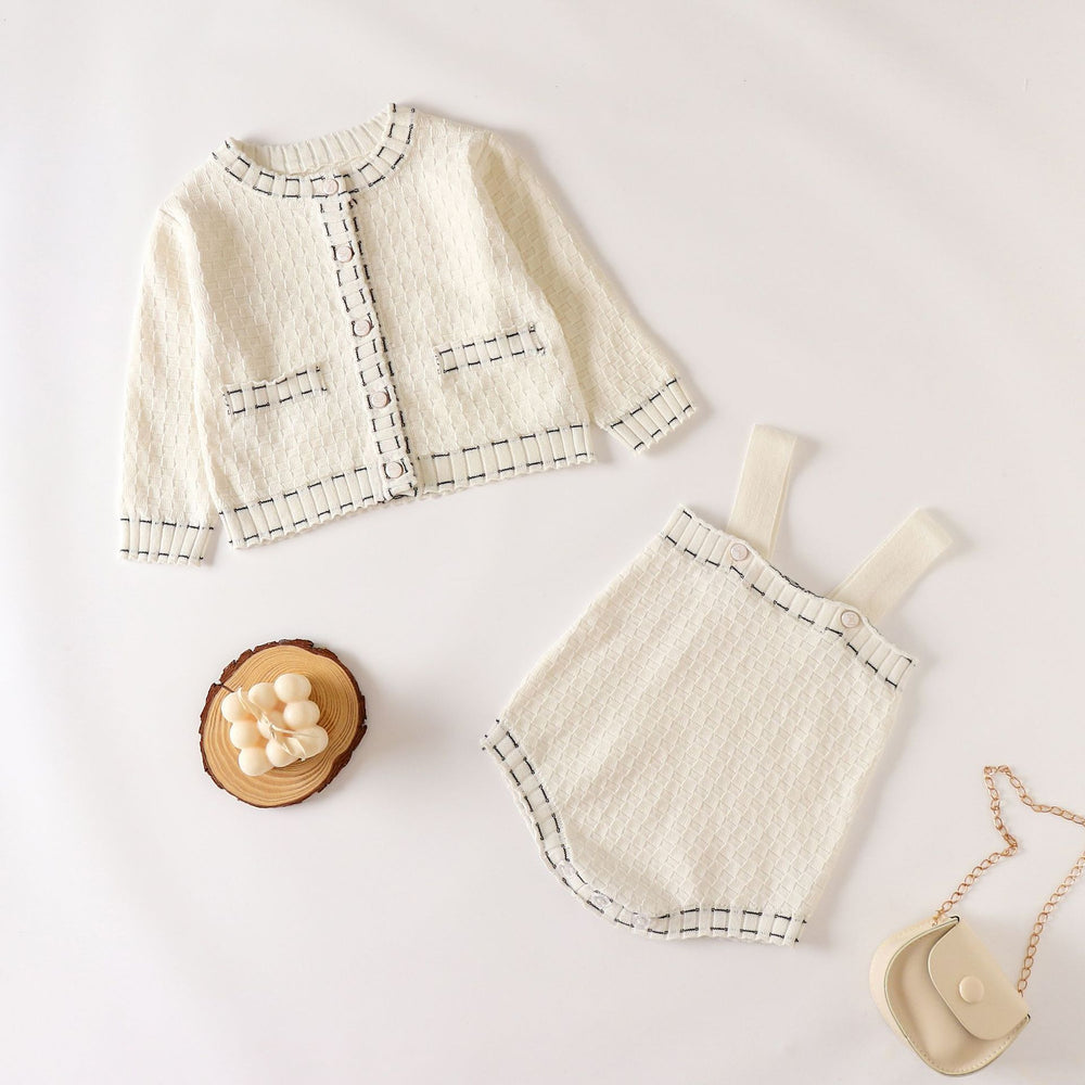 Baby Girls Solid Color Cardigan And Rompers Wholesale 220817578