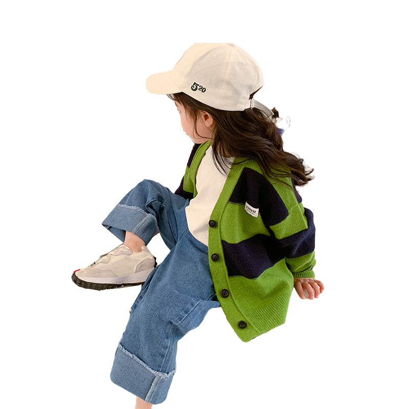 Baby Kid Girls Color-blocking Cardigan And Letters Tops And Solid Color Pants Wholesale 220817583