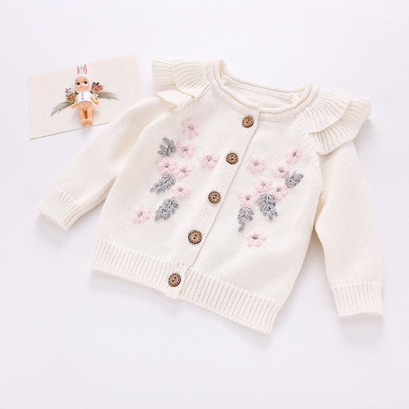Baby Girls Flower Embroidered Cardigan And Rompers Wholesale 22081766