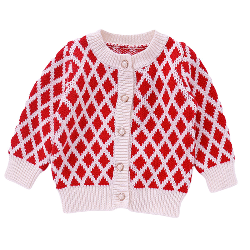 Baby Girls Checked Crochet Cardigan And Rompers Wholesale 22081771