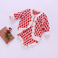 Load image into Gallery viewer, Baby Girls Checked Crochet Cardigan And Rompers Wholesale 22081771
