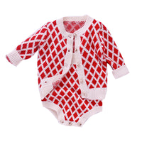 Load image into Gallery viewer, Baby Girls Checked Crochet Cardigan And Rompers Wholesale 22081771
