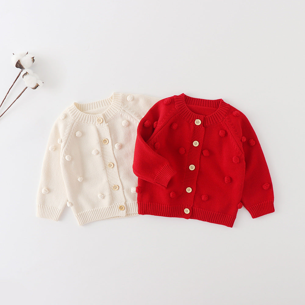 Baby Girls Solid Color Crochet Cardigan Wholesale 22081783